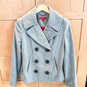 Merona Double Breasted Gray Pea Wool Blend Coat Wool Size Small